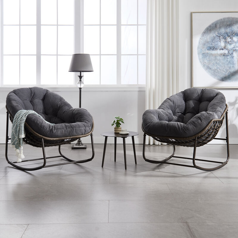 Merax Outdoor Rattan Rocking Chair,Padded Cushion Rocker Recliner Chair image number 2