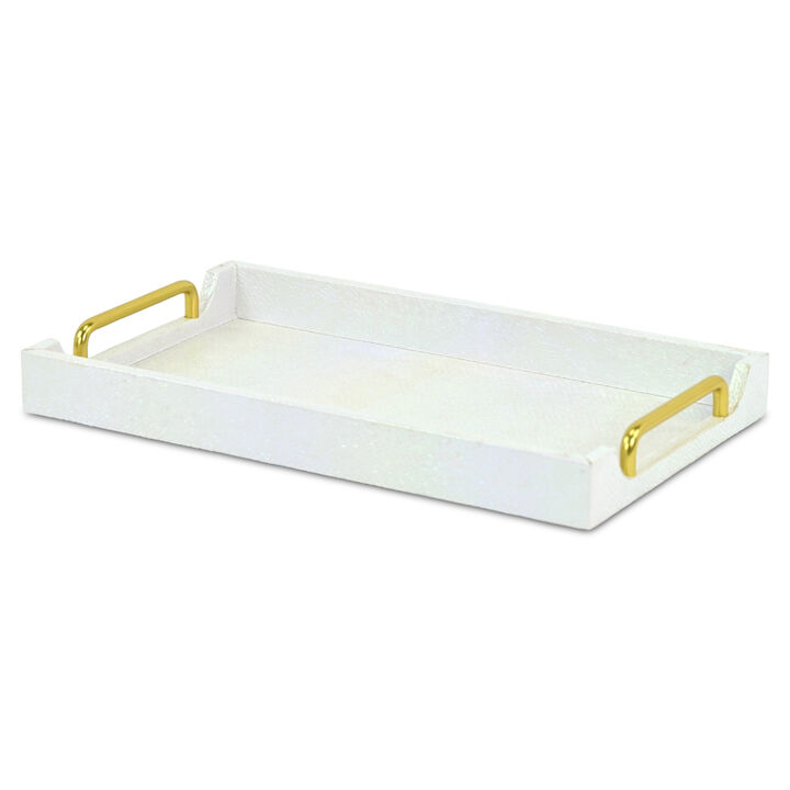 HomeRoots 16" White Faux Shagreen Serving Tray With Handles