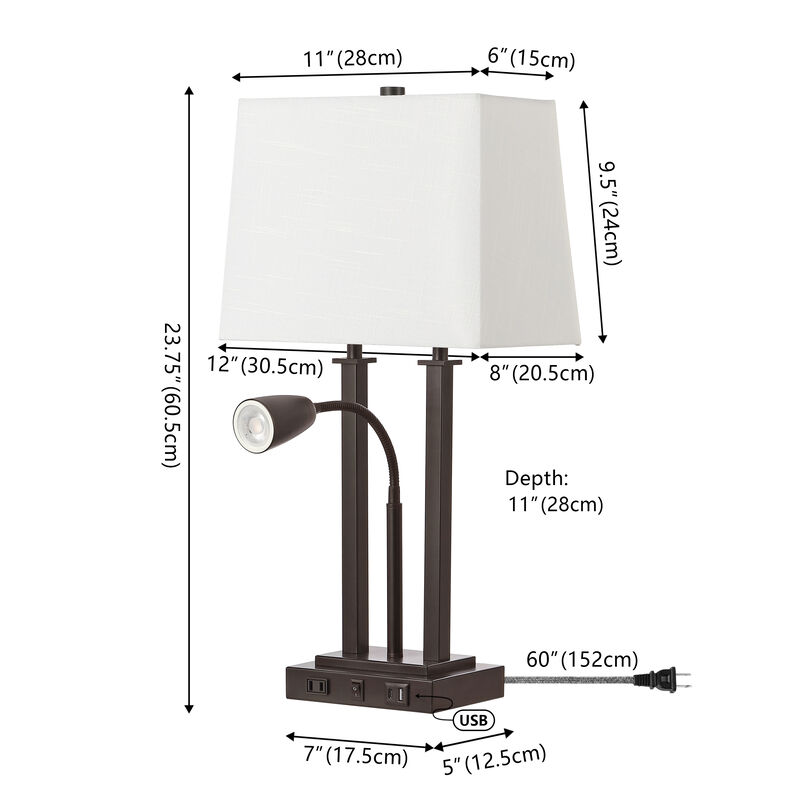 Blaire 2-Light Modern Farmhouse Metal LED Table Lamp with USB Charging port