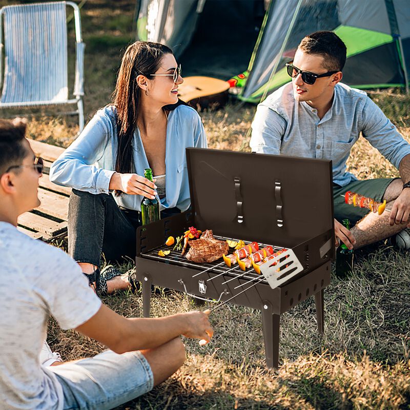 Black BBQ Grill Instant Foldable & Easy Portability For Outdoor Barbecues Camping Traveling Picnics Garden Beach Party