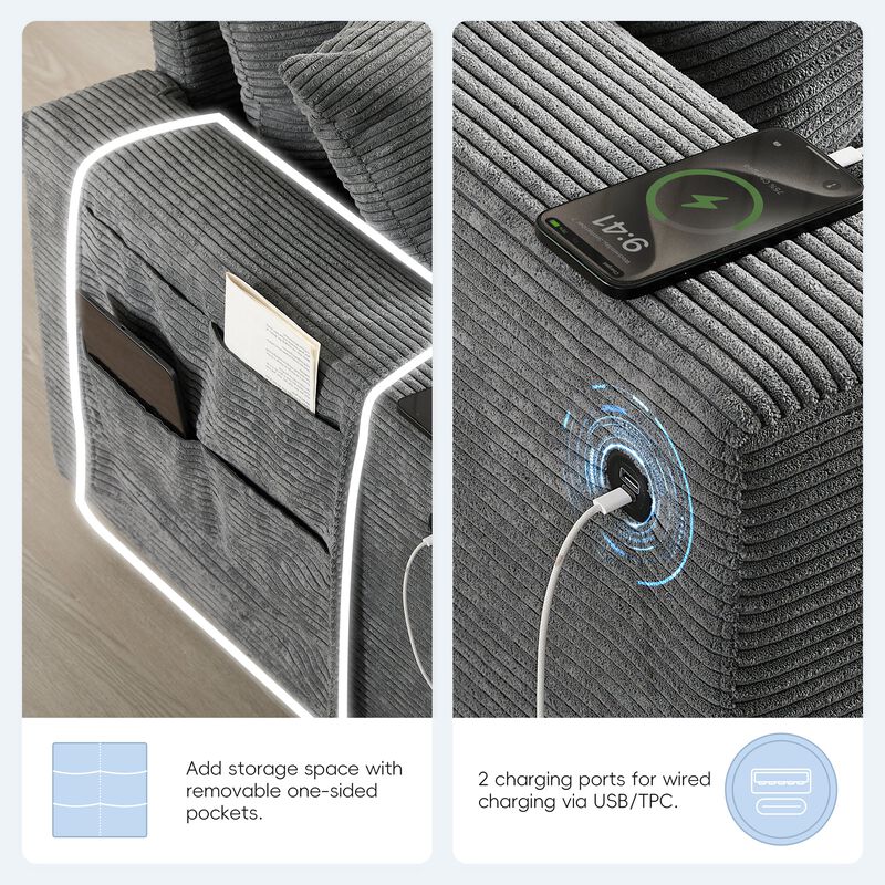 Clihome 140'' Oversized Modular Sectional Sofa with Movable Storage Ottoman and Console,Removable Storage Pockets,Cup Holder,Wide Seat,USB Charger,6 Seat U Shaped Corduroy Couch for Living Room image number 4