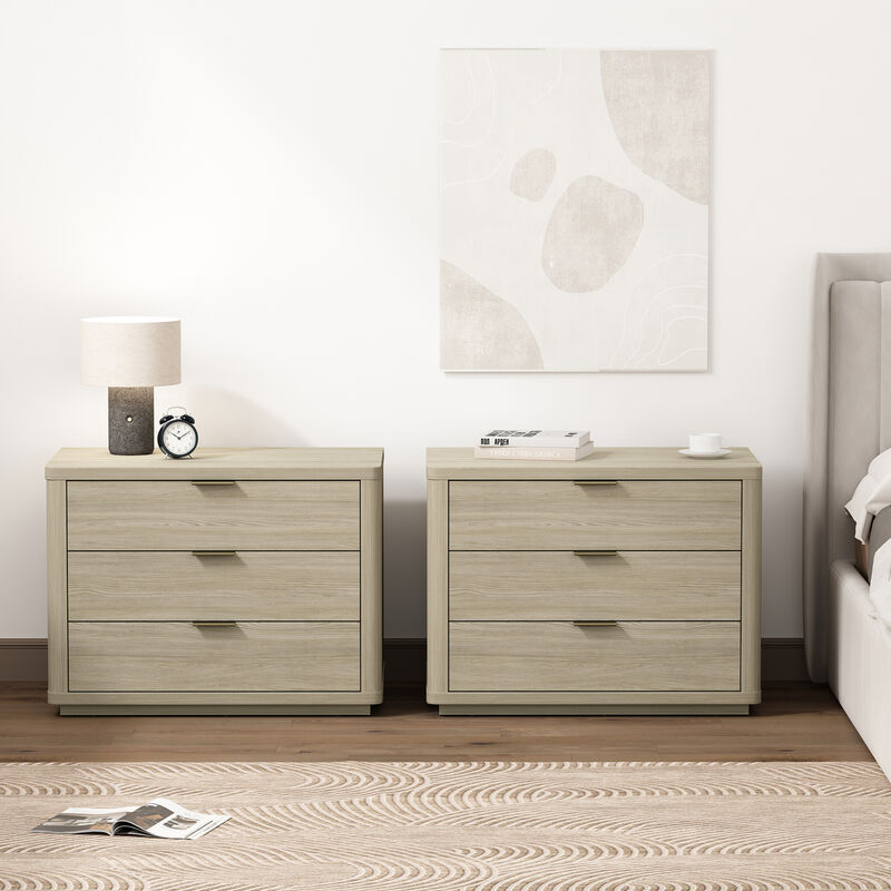 Evelyn Wide 3-Drawer Nightstands in Gray (Set of 2)