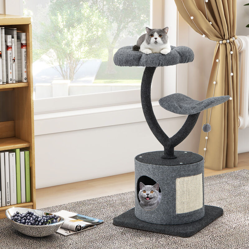 Cat Tree for Indoor Cats with Curved Metal Supporting Frame for Large & Small Cats-Grey