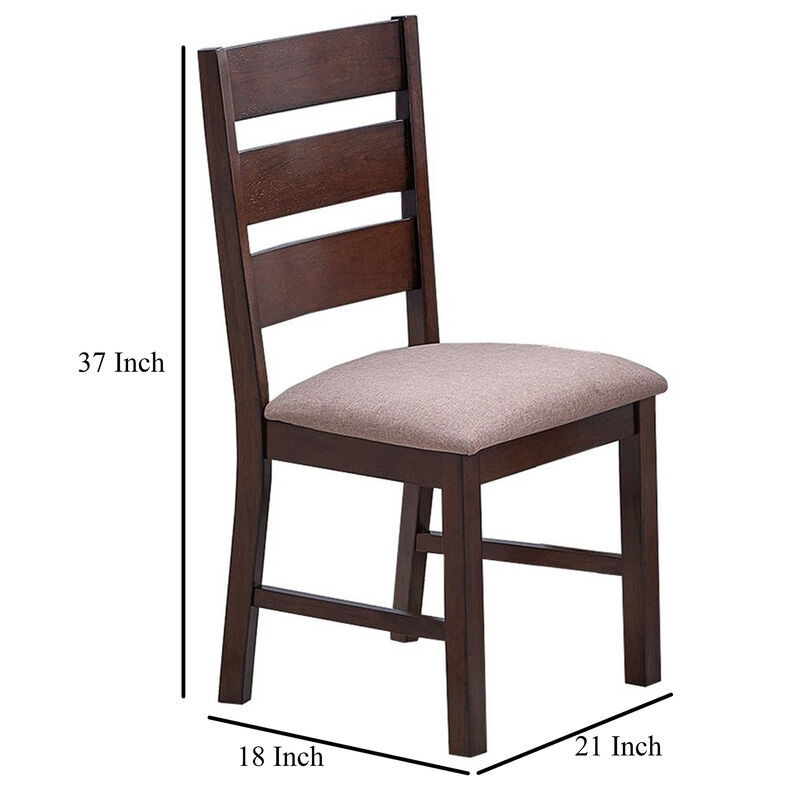Yuzi Dining Chair Set of 2, Ladder Back, Cherry Brown Solid Wood - Benzara