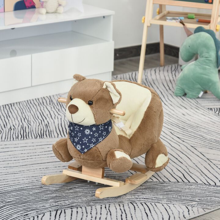 Kids Ride-On Rocking Horse Toy Bear Style Rocker with Fun Music & Soft Plush Fabric for Children 18-36 Months