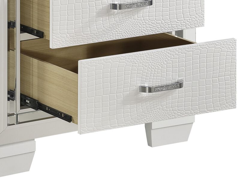 Streamdale White Nightstand with Alligator-Textured Drawers