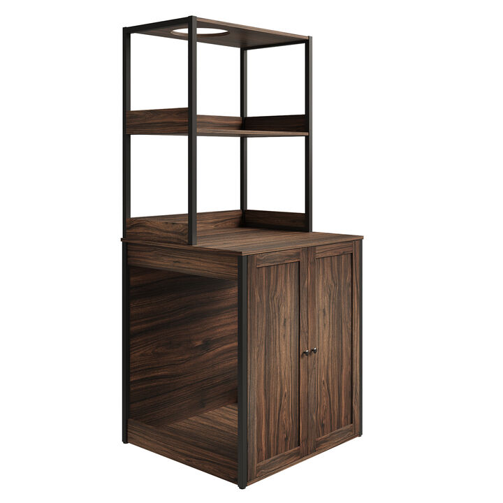 Large Cat Litter Box Enclosure Furniture with Shelves, Cat Washroom Furniture Cat House for Smart Litter Box, in walnut