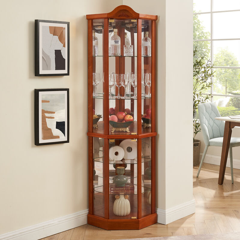 Elegant Glass Curio Cabinet with Lights and Adjustable Shelves