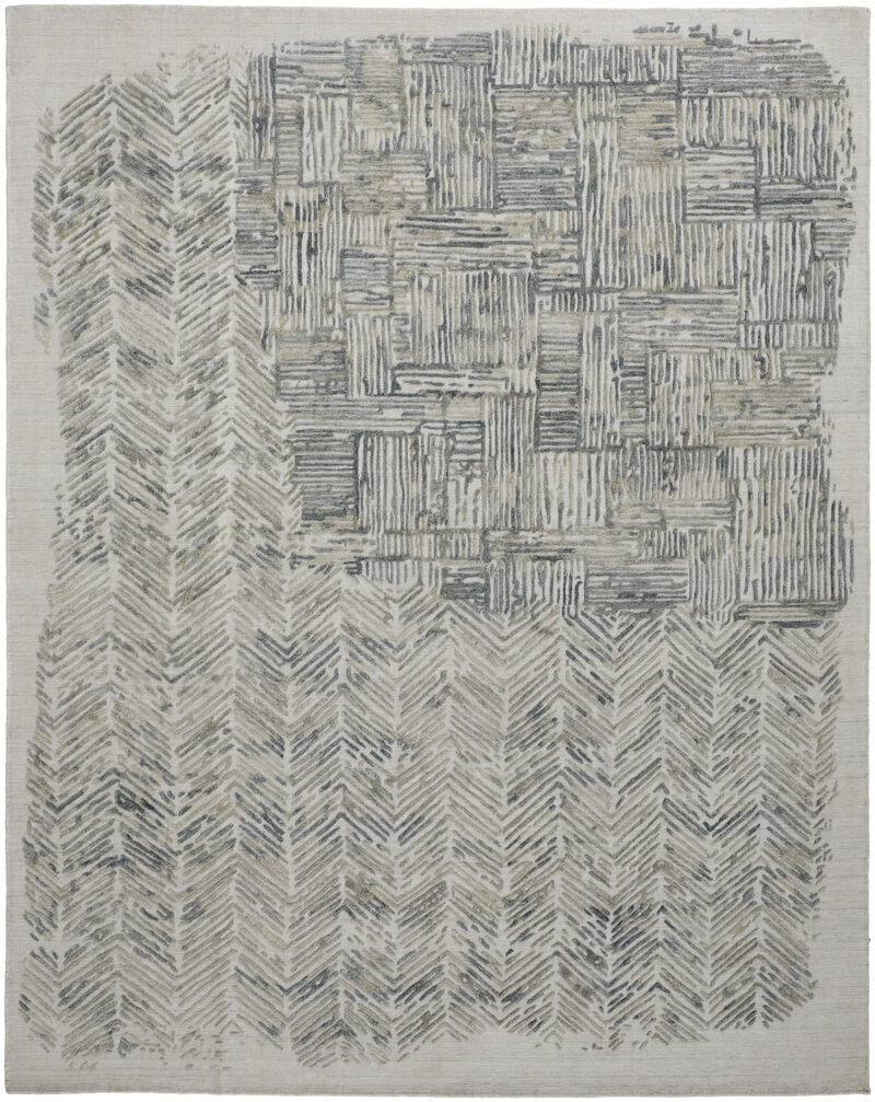 4 X 6 green Blue And Ivory Abstract Hand Woven Distressed Area Rug image number 0