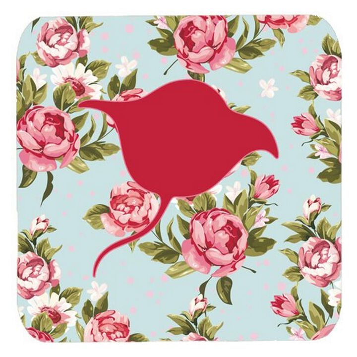 Caroline's Treasures BB1094-RS-BU-FC Stingray Shabby Chic Blue Roses Foam Coasters (Set of 4), 3.5 H x 3.5 W, Multicolor