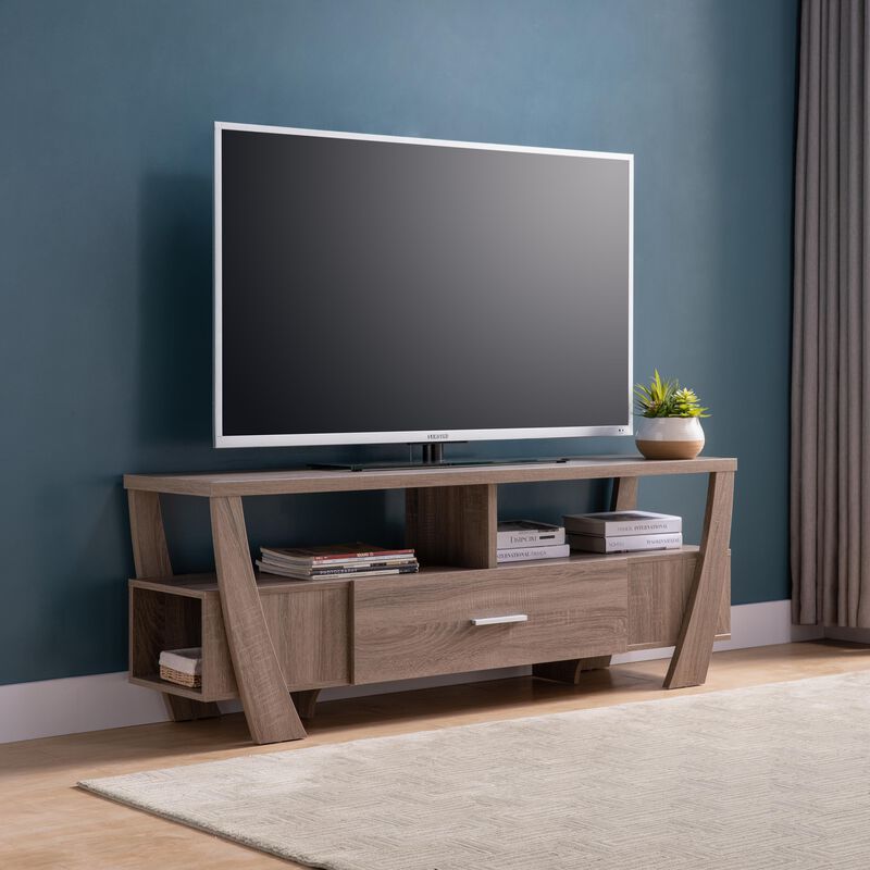 Dark Taupe TV Stand with 2 Shelves and Drawer