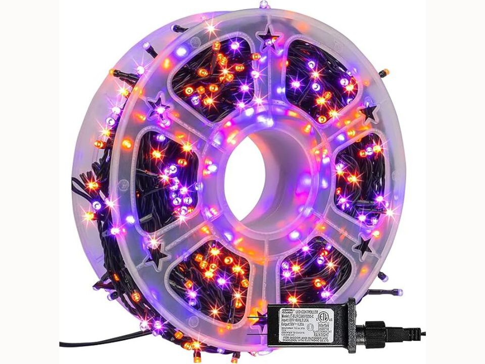 164FT Halloween String Lights – 500 LED Purple & Orange Plug-In with 8 Modes & Timer, Waterproof for Indoor/Outdoor Party & Yard Decor