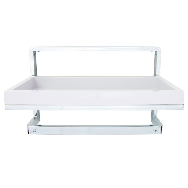 Wall Mounted Chrome Towel Rack and Wall Shelf with Removable White Tray
