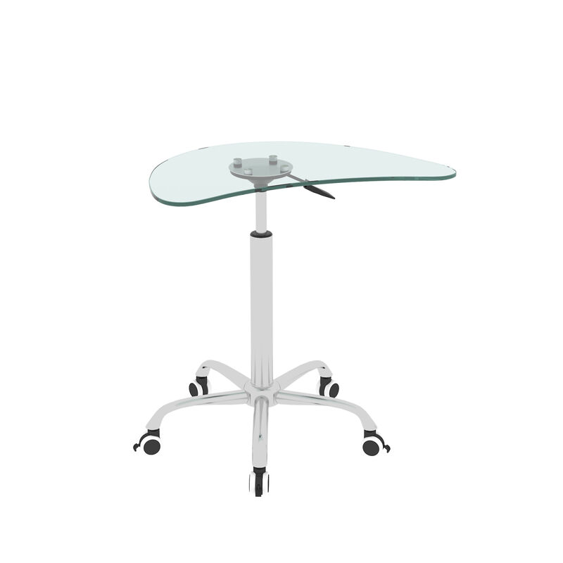Adjustable Height Transparent Tempered Glass Table Desk Table with Lockable Wheels