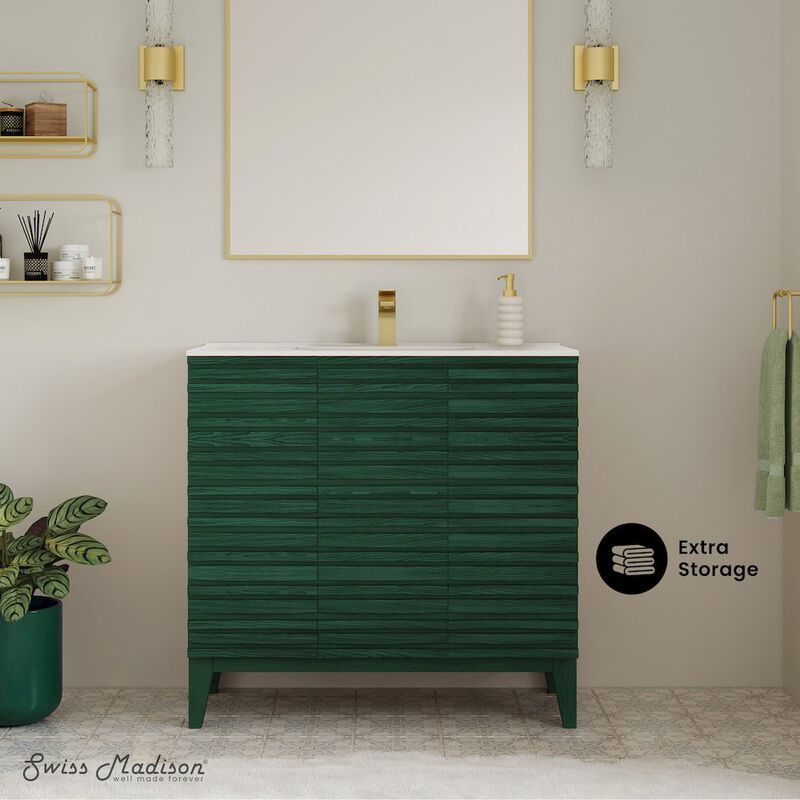 Cascade 36" Freestanding Bathroom Vanity in Green Oak with Sink Top image number 1