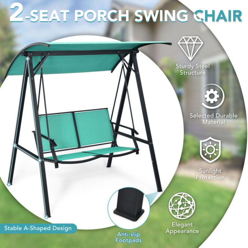 Hivvago 2 Person Patio Swing with Weather Resistant Glider and Adjustable Canopy-Green