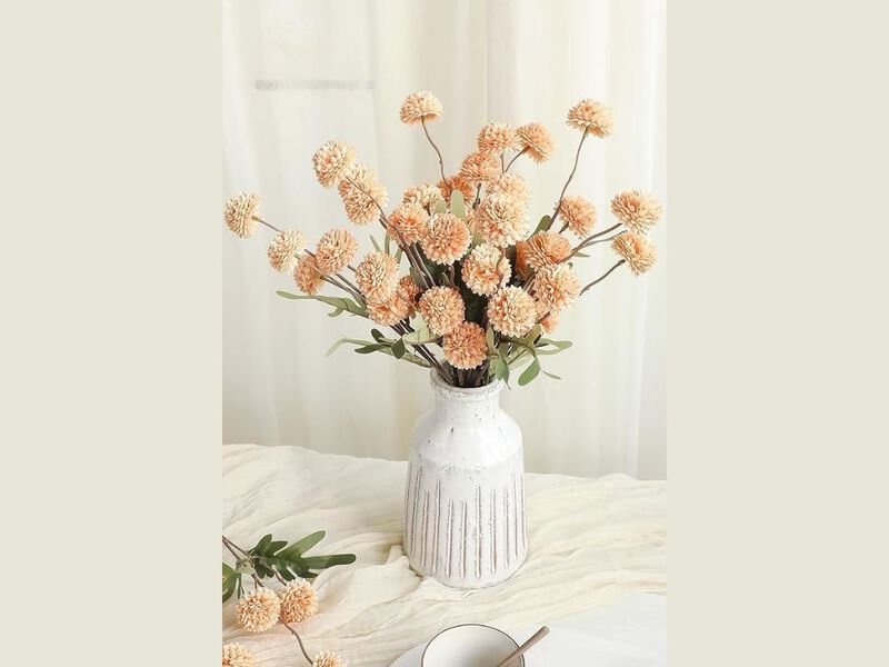 5 Piece Artificial Chrysanthemum Flower Stems Vase Filler Apricot image number 1