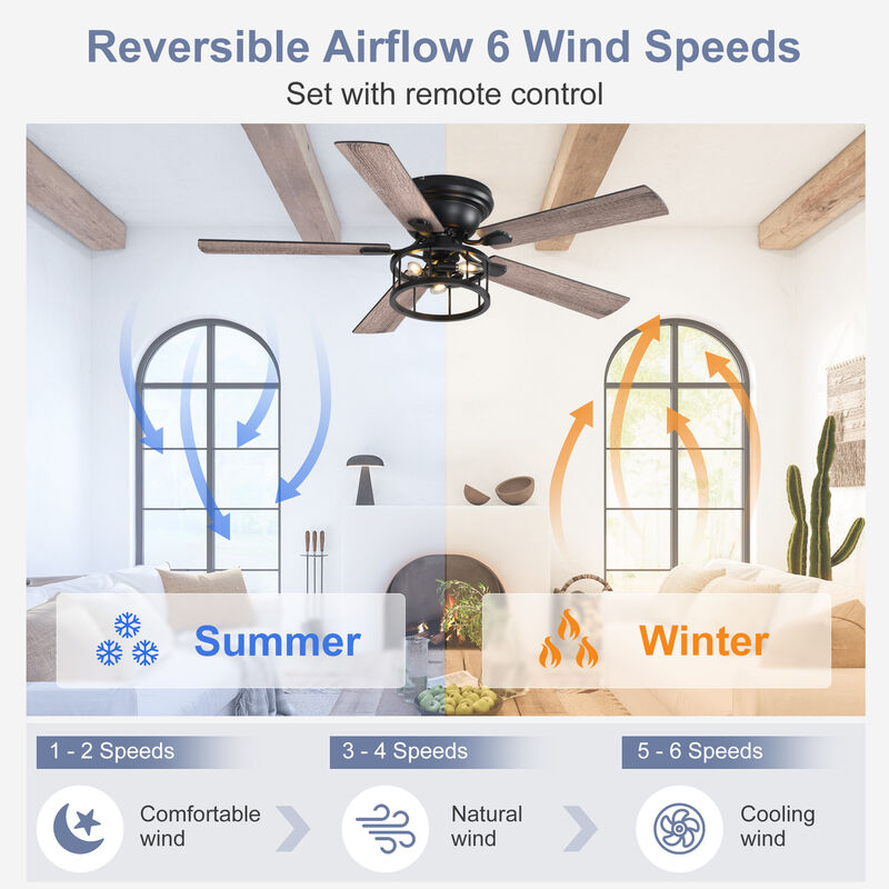 Breezary 52 in Ceiling Fan with Light, Walnut Plywood Blades, Quiet Reversible DC Motor, Remote Control, 6 Speeds image number 2