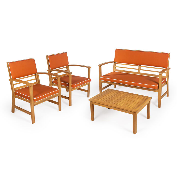 Barclay 4-Piece Modern Coastal Acacia Wood Conversation Outdoor Patio Set with Cushions