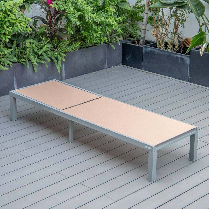 LeisureMod Marlin Modern Black Aluminum Outdoor Patio Chaise Lounge Chair in Grey Frame with Square Fire Pit Side Table