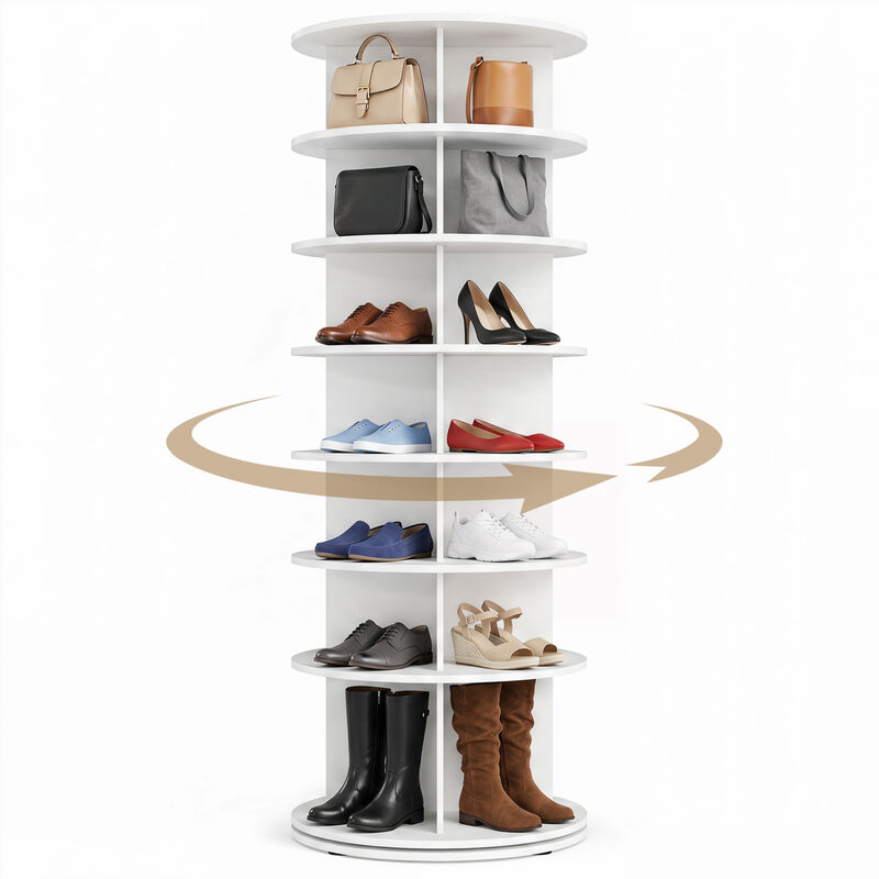 Freestanding 7-Tier Rotating Shoe Rack Storage Tower Organizer - White image number 3