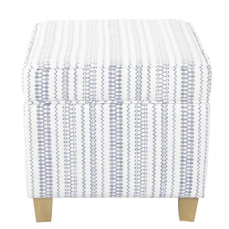 Pyp Square Storage Ottoman, 18 Inch Blue White Striped, Brown Legs