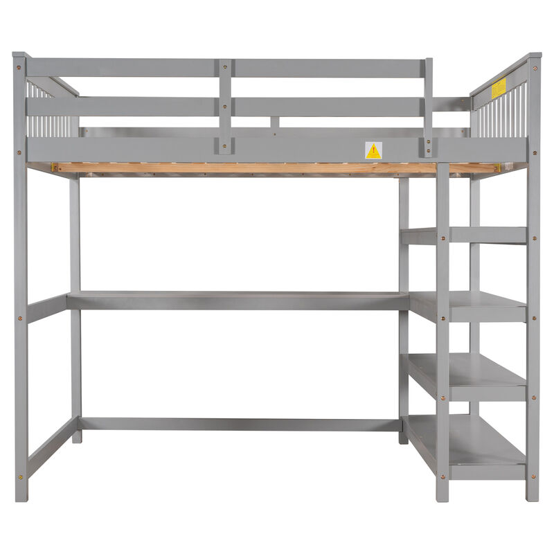 Merax Full Size Loft Bed with Storage Shelves and Under-bed Desk