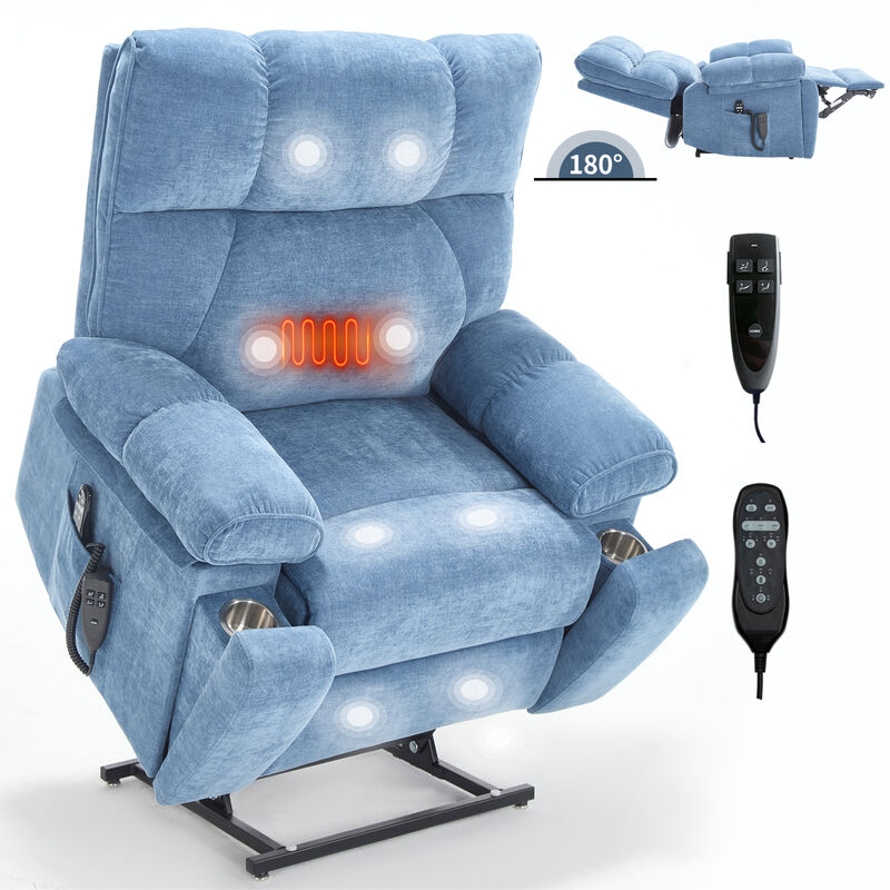 Heat Massage Recliners, Infinite Position Oversized Electric Power Lift Recliners with Hidden Cup Holders