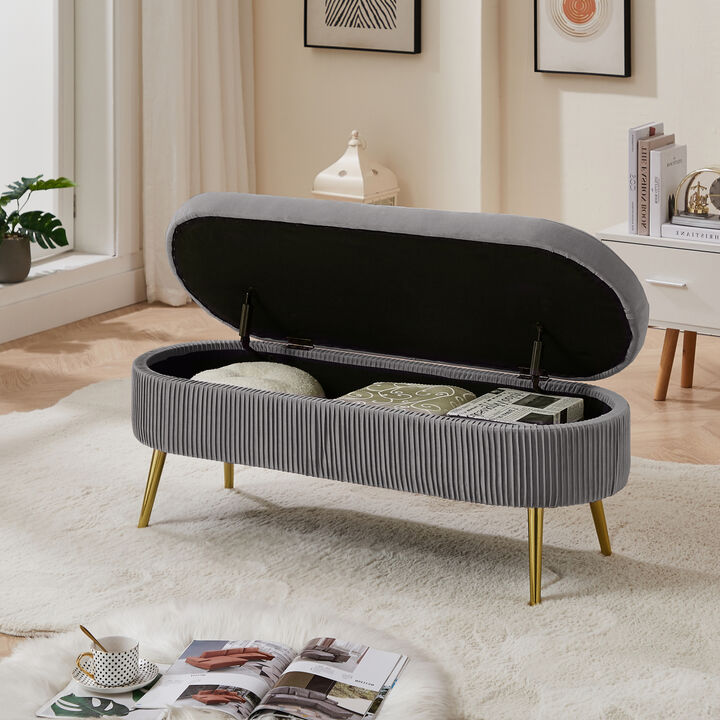 Storage bench velvet suit a bedroom soft mat tufted bench Seating room porch oval footstool gray