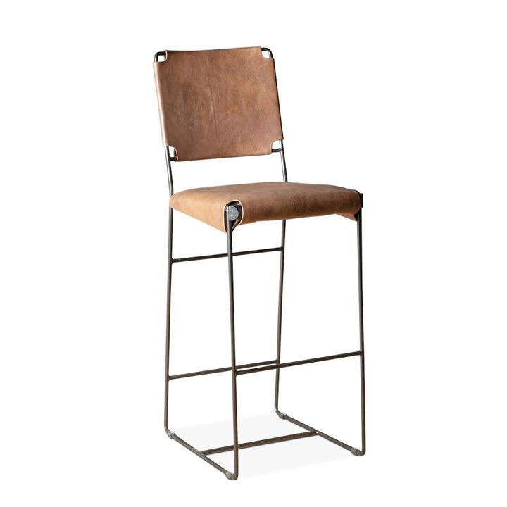 World Interiors Melbourne 18" Buffalo Leather and Iron Bar Chair Brown