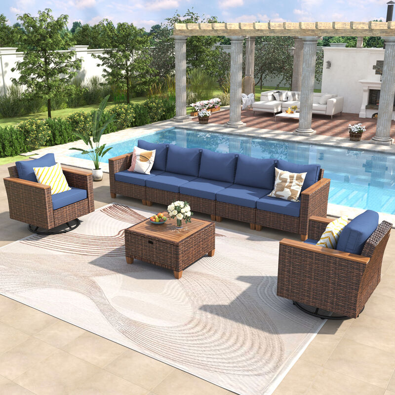 Whisen 8-Piece Outdoor Seating Sets with 2 Swivel Rocking Chairs and Storage Table image number 3