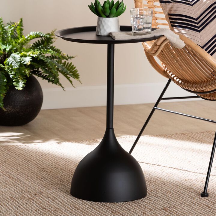 Baxton Studio Webb Black Metal Pedestal Side Table &ndash; Modern Accent Table with Round Tray Top for Indoor or Semi-Outdoor Use