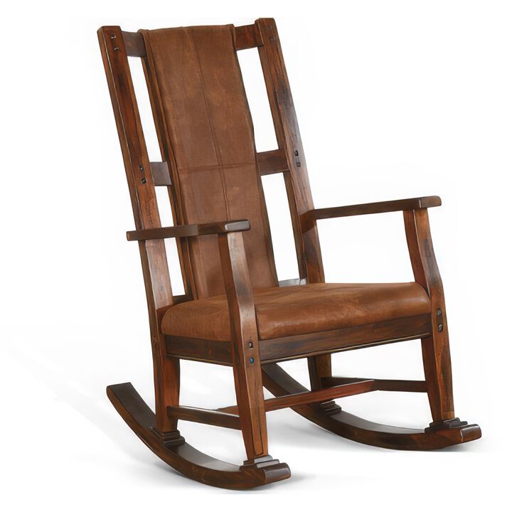 Odel Rocking Chair, Faux Leather Seat and Back, Dark Chocolate Brown - Benzara