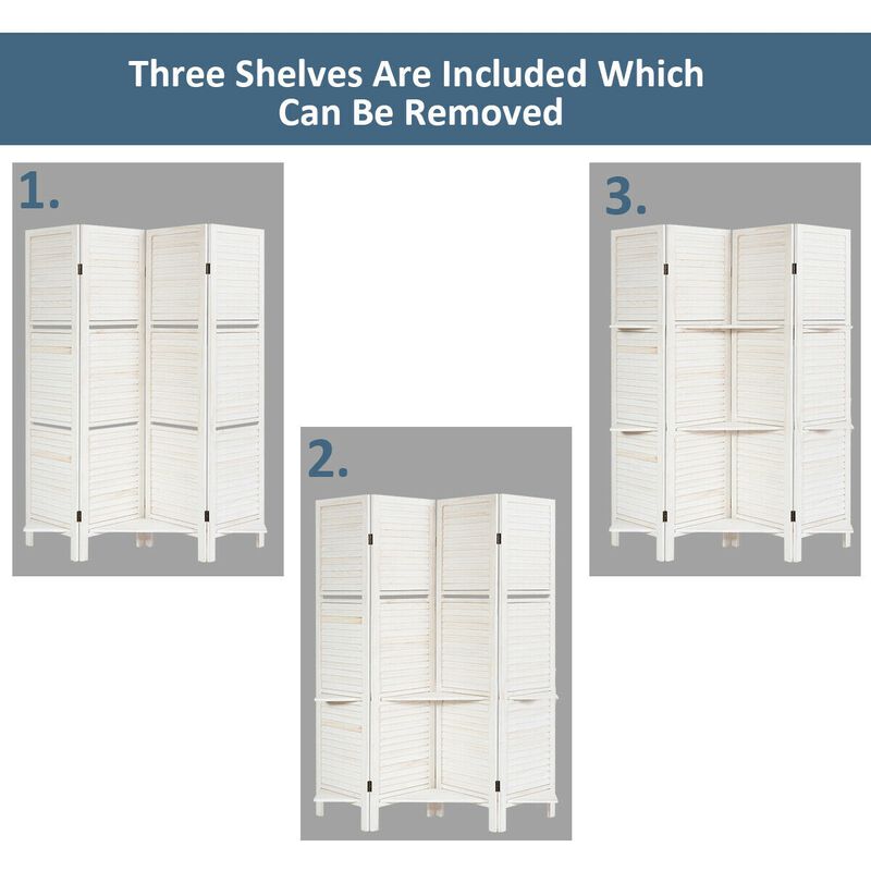 4 Panel Folding Room Divider Screen With 3 Display Shelves