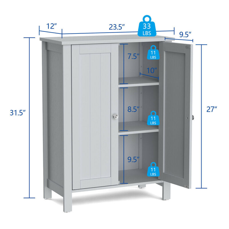 Costway 2-Door Bathroom Floor Storage Cabinet Space Saver Organizer White