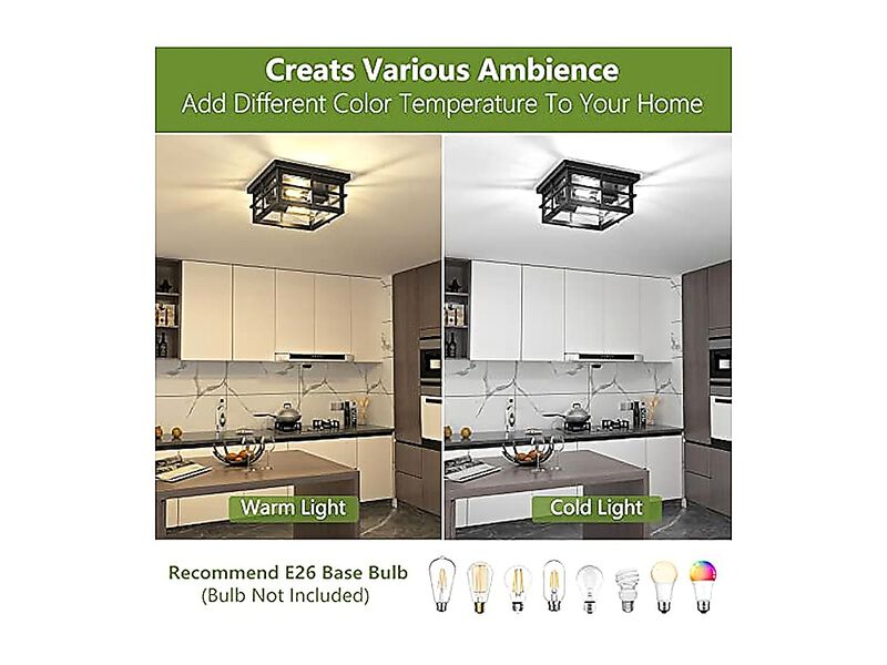 Modern Outdoor Ceiling Light Fixtures 2 Black Flush Mount Clear Glass Shade Not image number 1