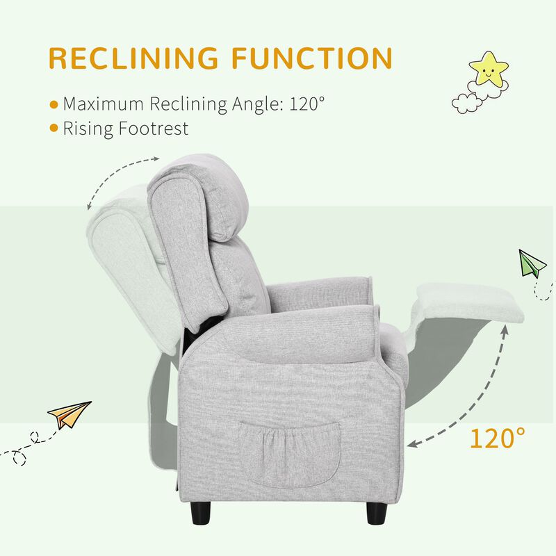 Light Grey Kids' Lounger: Adjustable Recliner with Footrest for Ages 3-5