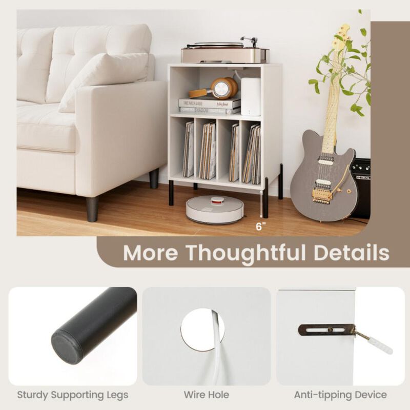 Hivvago Record Player Stand with Record Storage Shelf and Charging Station