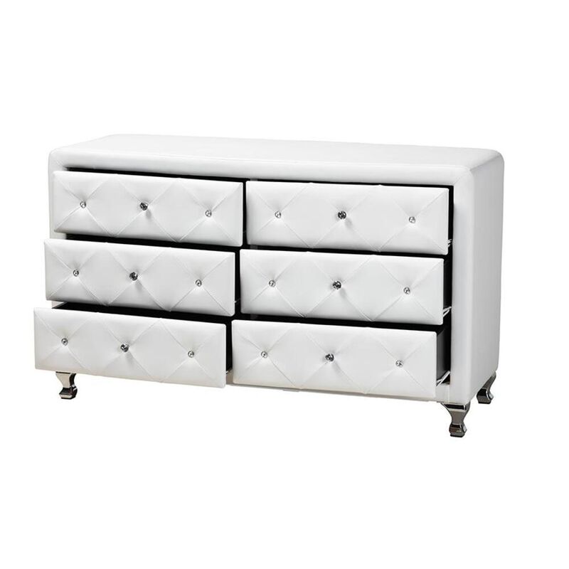 Baxton Studio Luminescence White Faux Leather Upholstered Dresser