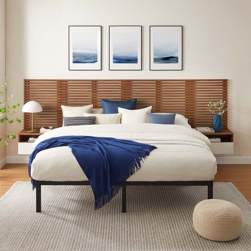 Modway - Render Wall Mount King Headboard and Modern Nightstands Walnut image number 1