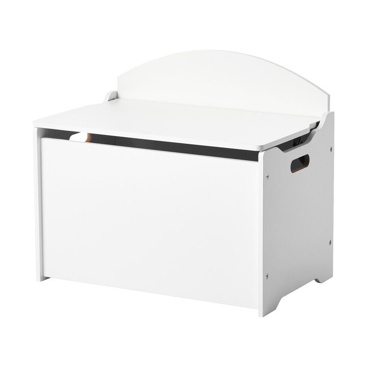 Wooden Toy Storage Bench with Backrest and Large Storage Cabinet for Kids-White