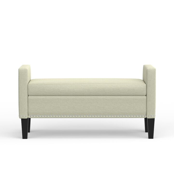 Rize Home 46 Storage Bench with Arms + Nailhead Trim - Beige