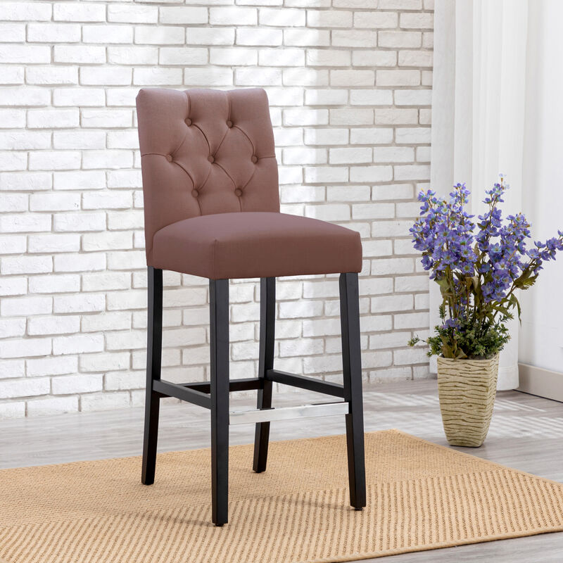 WestinTrends 29" Linen Fabric Tufted Upholstered Bar Stool, Black