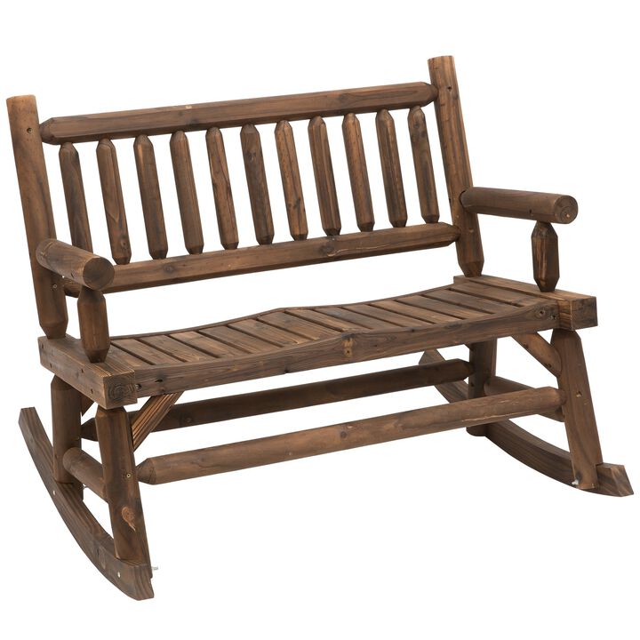 Hivvago Wooden 2-Person Rocking Chair with Wide Seats