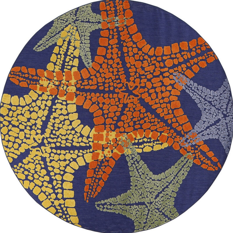 HomeRoots 5' Blue Yellow And Orange Round Starfish Indoor Outdoor Area Rug image number 0