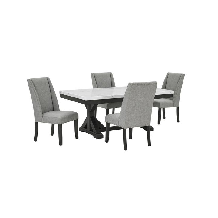 Best Quality Furniture 5Pc Fuax Marble Top Dining Set With 4 Gray Side Chairs