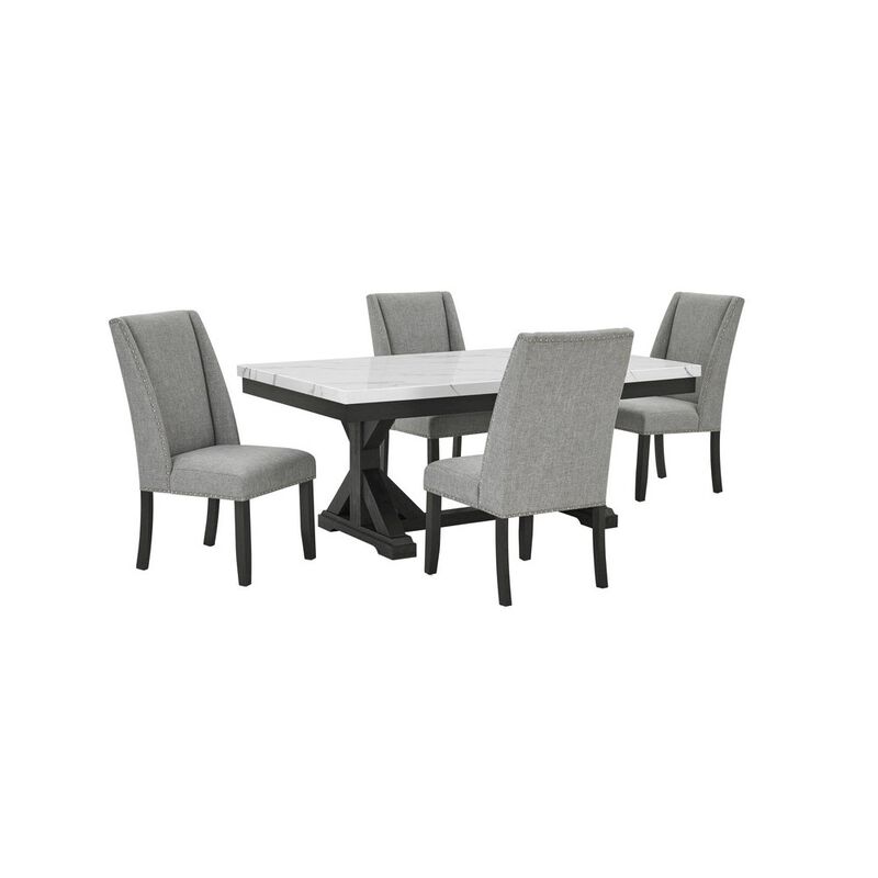 Best Quality Furniture 5Pc Fuax Marble Top Dining Set With 4 Gray Side Chairs
