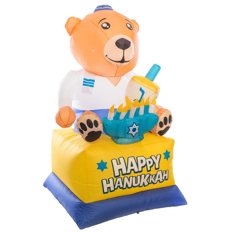 Giant Hanukkah Inflatable Bear - Yard Decor with Built-in Bulbs, Tie-Down Points, and Powerful Built in Fan