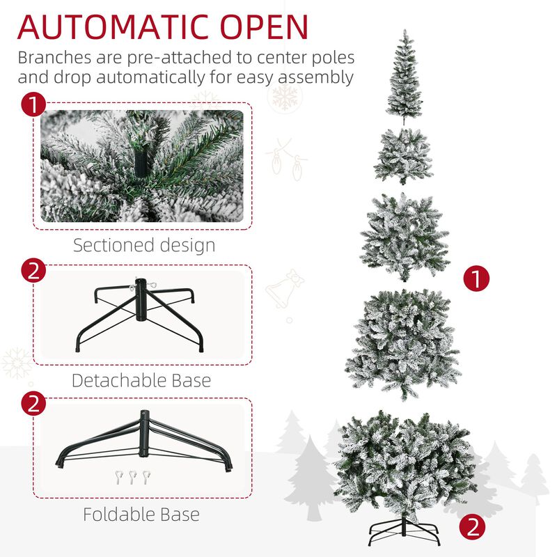 9ft Unlit Snow-Flocked Slim Pine Artificial Christmas Tree with Realistic Branches and 1084 Tips