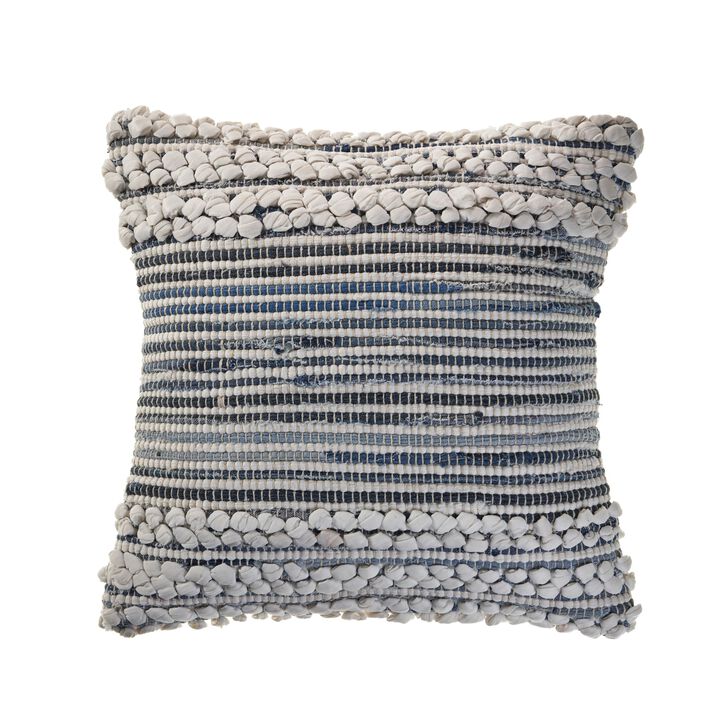 18" Blue and Ivory Textured Square Throw Pillow